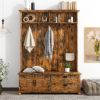 ON-TREND Modern Style Hall Tree with Storage Cabinet and 2 Large Drawers, Widen Mudroom Bench with 5 Coat Hooks, Rustic Brown - as Pic