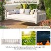 TOPMAX Patio Minimalist Twin Size Garden Swing Bed Wood Porch Swing with Ropes for Backyard, Safe Sloped Design, White - as Pic