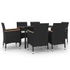 7 Piece Patio Dining Set with Cushions Poly Rattan and Glass - Black