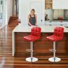 Set of 2 PU Leather Swivel Bar Stools Pub Chairs-Red - red