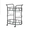 2 Glass Shelves  Serving Trolley Bar Cart  with Durable Metal Frame for Hotel Dining Room Restaurant - Black