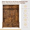 ON-TREND Modern Style Hall Tree with Storage Cabinet and 2 Large Drawers, Widen Mudroom Bench with 5 Coat Hooks, Rustic Brown - as Pic