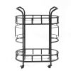 2 Glass Shelves  Serving Trolley Bar Cart  with Durable Metal Frame for Hotel Dining Room Restaurant - Black