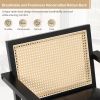 Mid-Century Accent Chair with Handcrafted Rattan Backrest and Padded Seat for Leisure, Bedroom, Kitchen, Living Room, Enterway, Black - as Pic