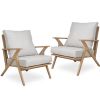 2 Pieces Patio Furniture Chairs, Set of 2 Outdoor Acacia Wood Sofa Set with Soft Seat for Garden, Backyard, Poolside, Bistro and Deck - as Pic
