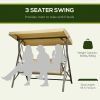 3-Seat Patio Swing Chair, Porch Swing Glider with Cushion, 3 Throw Pillows & Adjustable Canopy for Porch, Garden, Poolside, Backyard, Khaki - as Pic