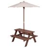 Outdoor 4-Seat Kid's Picnic Table Bench with Umbrella - as show