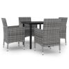 5 Piece Patio Dining Set with Cushions Poly Rattan and Glass - Grey