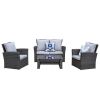 Patio Light Grey Sofa 4 Seat Couch Coffee Table Sofa Furniture Set With Rattan Wicker Outdoor - as Pic