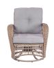 3 Pieces Outdoor Wicker Swive Rocking Chair Set, Patio Bistro Sets with 2 Rattan Rocker Chairs and Glass Coffee Table for Backyard - as Pic