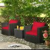 3 Pcs Patio wicker Furniture Set with Cushion - Red