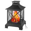 24" Pagoda-Style Steel Wood-Burning Fire Pit with Log Grate and Poker - Black High-Temperature Paint Finish - as Pic