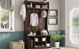 U-Can Hall Tree with 6 Hooks , Coat Hanger, Entryway Bench, Storage Bench, 3-in-1 Design, 39.4INCH, for Entrance, Hallway(Tiger) - as Pic