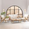 2 Pieces Patio Furniture Chairs, Set of 2 Outdoor Acacia Wood Sofa Set with Soft Seat for Garden, Backyard, Poolside, Bistro and Deck - as Pic