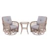 3 Pieces Outdoor Wicker Swive Rocking Chair Set, Patio Bistro Sets with 2 Rattan Rocker Chairs and Glass Coffee Table for Backyard - as Pic