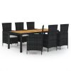 7 Piece Patio Dining Set with Cushions Poly Rattan Black - Black