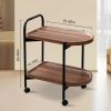 2-Tier Side Table Bar Cart, Metal Frame Mobile Trolley Sofa Side Table with Wheels, Movable MDF Coffee Table for Office, Classroom, Home - as picture