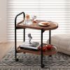 2-Tier Side Table Bar Cart, Metal Frame Mobile Trolley Sofa Side Table with Wheels, Movable MDF Coffee Table for Office, Classroom, Home - as picture