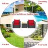 3 Pcs Patio wicker Furniture Set with Cushion - Red