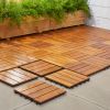 Outdoor Patio 4-Slat Acacia Interlocking Deck Tile (Set of 10 Tiles) - as Pic