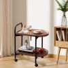 2-Tier Side Table Bar Cart, Metal Frame Mobile Trolley Sofa Side Table with Wheels, Movable MDF Coffee Table for Office, Classroom, Home - as picture