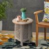 Mesh Cut Out Carved Mango Wood Octagonal Folding Table with Round Top, Antique White and Brown - as Pic