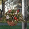 Artificial Christmas Hanging Basket Garland with White LED Light Red Berries  - one size
